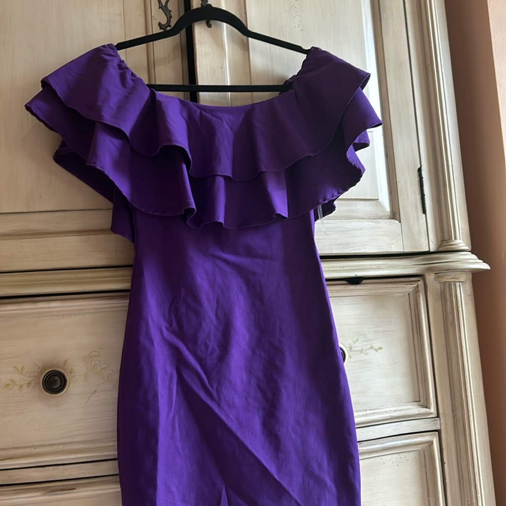 Purple ruffle mini dress size small